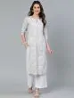 Grey & White Printed Straight Kurta