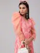 Peach Bandhani Printed Straight Kurta With Organza Sleeve