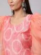 Peach Bandhani Printed Straight Kurta With Organza Sleeve