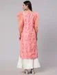 Peach Bandhani Printed Straight Kurta With Organza Sleeve