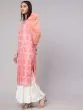 Peach Bandhani Printed Straight Kurta With Organza Sleeve