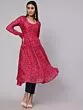 Magenta & Blue Printed Flared Anarkali
