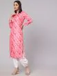 Pink & White Printed Button Down Straight Kurta
