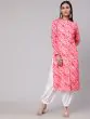 Pink & White Printed Button Down Straight Kurta