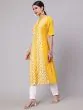 Yellow & White Embroidered Button Down A-Line Kurta