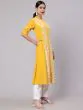 Yellow & White Embroidered Button Down A-Line Kurta