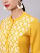 Yellow & White Embroidered Button Down A-Line Kurta
