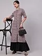Grey & Black Floral Printed Button Down Kurta