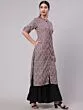 Grey & Black Floral Printed Button Down Kurta