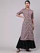 Grey & Black Floral Printed Button Down Kurta