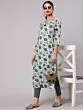Cream & Blue Floral Printed Straight Kurta