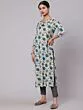 Cream & Blue Floral Printed Straight Kurta