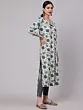 Cream & Blue Floral Printed Straight Kurta