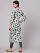 Cream & Blue Floral Printed Straight Kurta