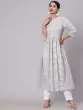 Grey & White Khari Printed Gathered Kurta