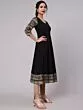 Black Solid Anarkali With Printed Sleeve & Border Detail
