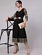 Black Solid Anarkali With Printed Sleeve & Border Detail