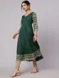 Dark Green Solid Anarkali With Printed Sleeve & Border Detail