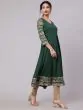 Dark Green Solid Anarkali With Printed Sleeve & Border Detail