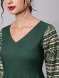 Dark Green Solid Anarkali With Printed Sleeve & Border Detail
