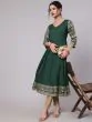 Dark Green Solid Anarkali With Printed Sleeve & Border Detail