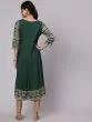 Dark Green Solid Anarkali With Printed Sleeve & Border Detail
