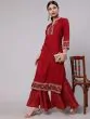 Maroon Solid Straight Kurta With Printed Border Details
