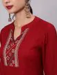 Maroon Solid Straight Kurta With Printed Border Details