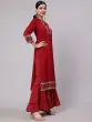 Maroon Solid Straight Kurta With Printed Border Details