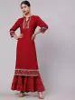 Maroon Solid Straight Kurta With Printed Border Details