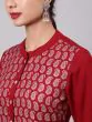 Maroon & Sliver Printed Button Down Straight Kurta