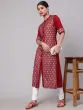 Maroon & Sliver Printed Button Down Straight Kurta