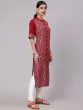 Maroon & Sliver Printed Button Down Straight Kurta