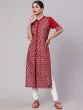 Maroon & Sliver Printed Button Down Straight Kurta
