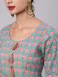 Light Blue & Pink Floral Printed Anarkali With Pom-Pom Lace