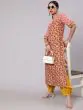 Light Brown & Green Printed Straight Kurta