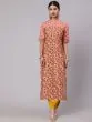 Light Brown & Green Printed Straight Kurta