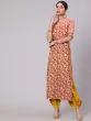 Light Brown & Green Printed Straight Kurta