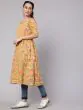 Yellow Floral Printed Gathered A-Line Kurta