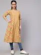 Yellow Floral Printed Gathered A-Line Kurta