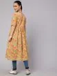 Yellow Floral Printed Gathered A-Line Kurta