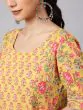 Yellow Floral Printed Gathered A-Line Kurta