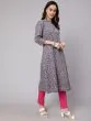 Grey Kantha Floral Printed A-Line Kurta
