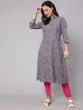 Grey Kantha Floral Printed A-Line Kurta