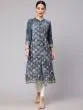 Grey Rayon Printed Button Down Straight Kurta