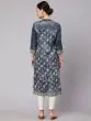 Grey Rayon Printed Button Down Straight Kurta