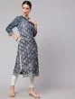Grey Rayon Printed Button Down Straight Kurta