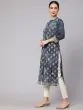 Grey Rayon Printed Button Down Straight Kurta