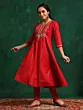 Women Festive Red Embroidered Anarkali Kurta