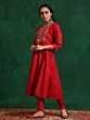 Women Festive Red Embroidered Anarkali Kurta